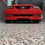 mustang on grey and red epoxy floor